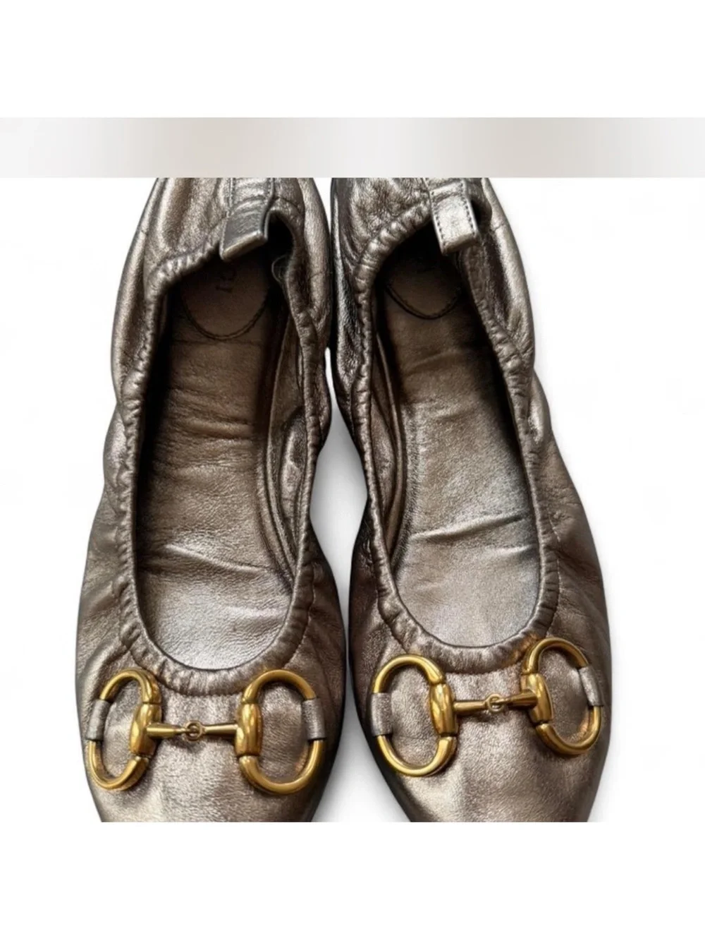 Gucci Metallic Leather Ballet Flats with Gold Horsebit Detail